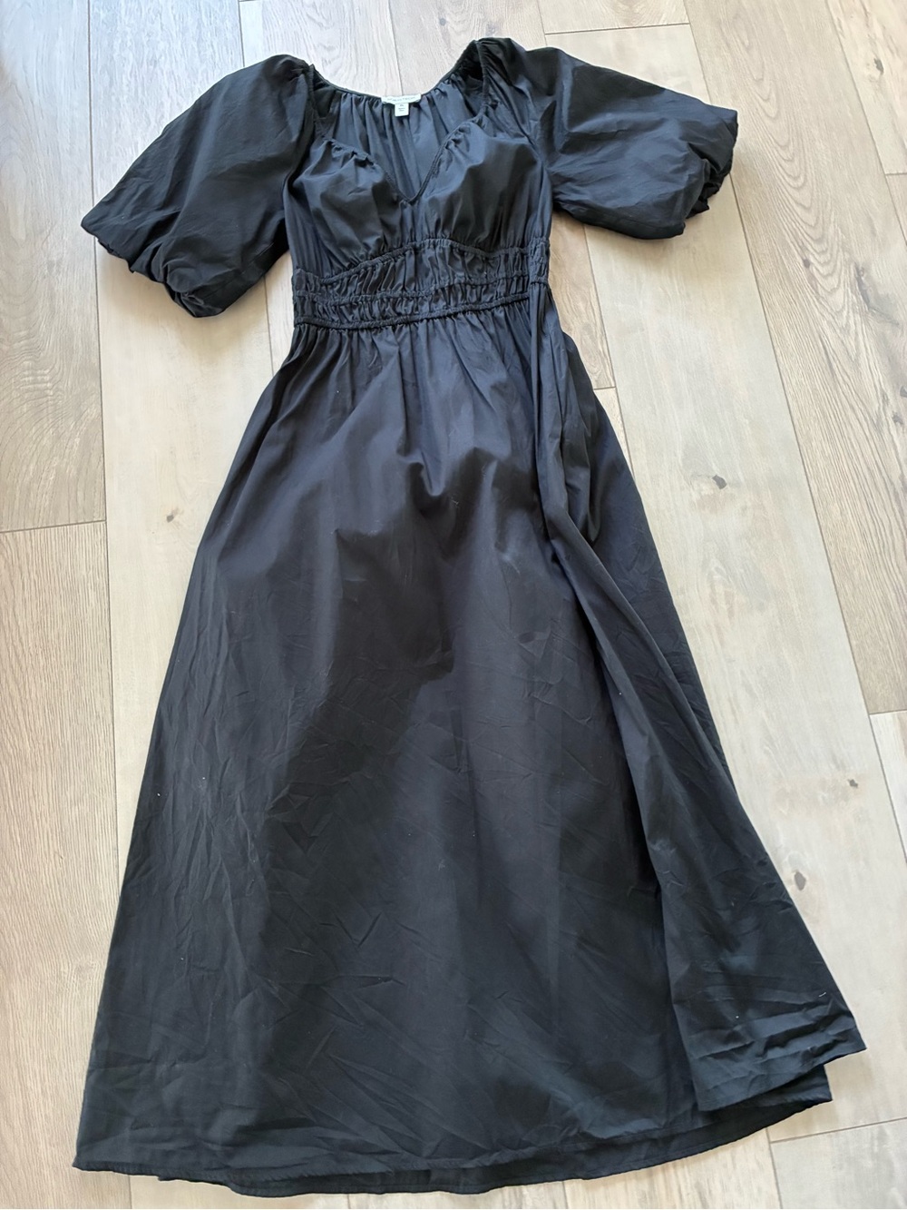 Women's poplin Black Puff-Sleeve Maxi Dress